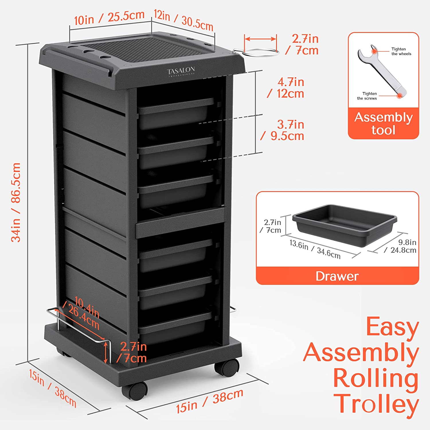 TASALON Salon Trolley Cart for Salon Station - Space Saving Salon Rolling Cart for Extra Storage - Hair Salon Beauty Storage Cart - 6-Tray Salon Cart - Multipurpose Tool Cart - Tattoo Tray - Hair Cart - Image 5